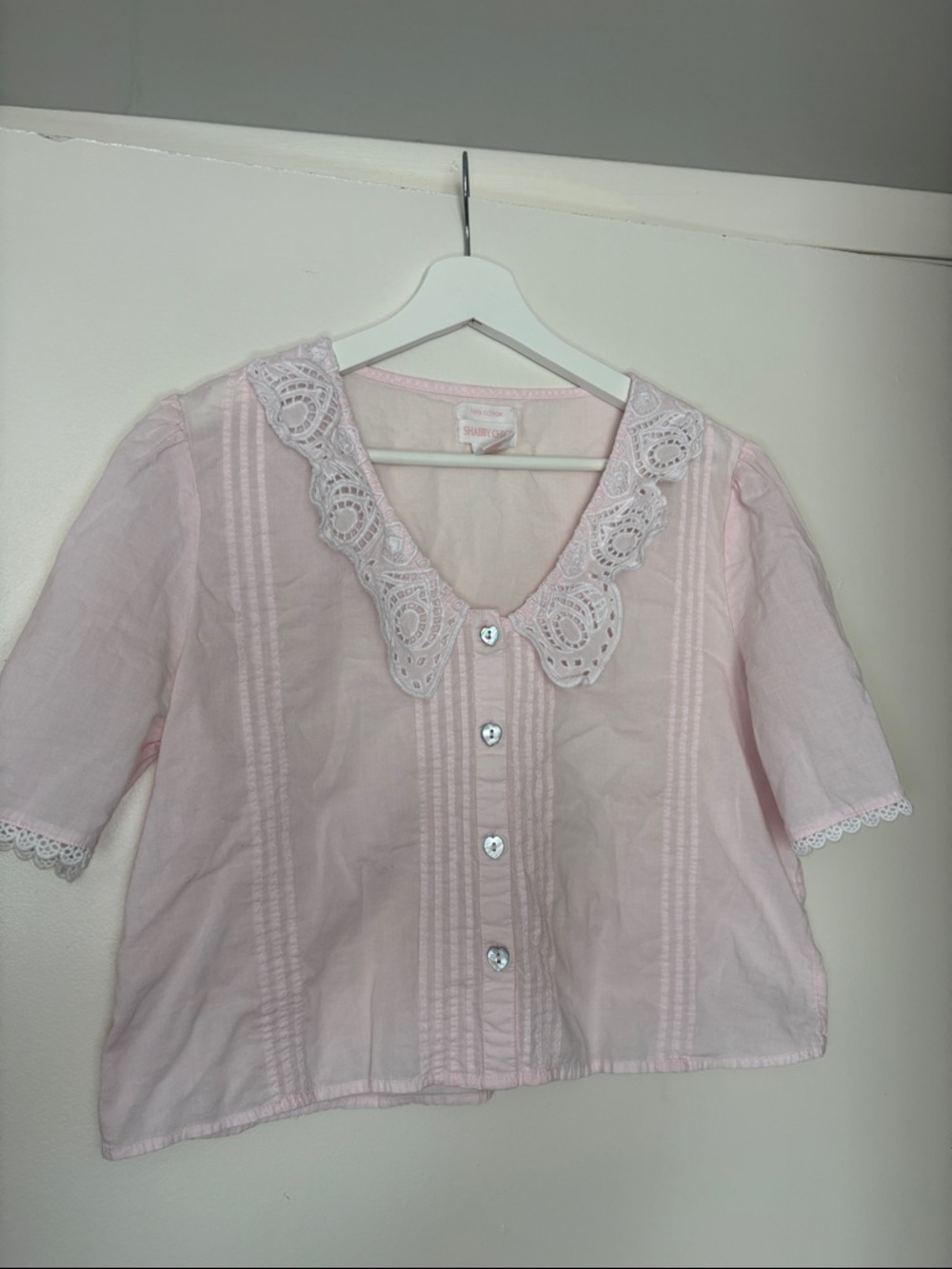 Shabby Chic Pale Pink Cotton Top Small
